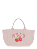 Ganni Women 'Trapeze Medium' Pink Tote Bag With Logo Lettering And Print On The Front In Cotton For Women