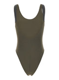 Brunello Cucinelli Women Green One-Piece Swimsuit With Monil Decoration On The Straps In Stretch Tech Fabric For Women