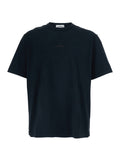 Stone Island Men Blue Crew Neck T-Shirt With Logo Lettering Embroidery On The Front In Cotton For Men