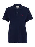 Ami Paris Men Polo With Classic Collar And Adc Embroidery On The Front In Blue Cotton For Women