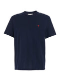 Ami Paris Men Crew Neck T-Shirt With Adc Embroidery On The Front In Blue Cotton For Men