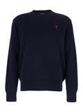 Ami Paris Men Crewneck Sweater With Adc Embroidery On The Front In Wool Blend Blue Men