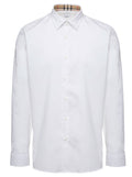 Burberry Men White Long Sleeve Shirt With Tone-On-Tone Embroidery In Stretch Cotton For Men