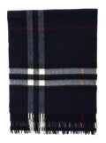 Burberry Women Blue Scarf With Fringed Edges And All-Over Check Motif In Cashmere For Women