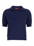 Gucci Women Blue Polo Shirt With Wide Collar And Gg All-Over Embroidery In Cotton For Women