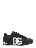 Dolce & Gabbana Men Portofino Sneakers In White And Black Leather For Men