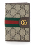 Gucci Men Wallet 'Ophidia' With Gg Plate On The Front And Web Detail On The Front In Gg Canvas And Beige Leather For Men
