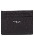 Saint Laurent Men Card Holder With Logo Embossed In Black Leather For Men
