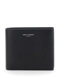 Saint Laurent Men Bi-Fold Wallet 'Monogram' With Logo Lettering On The Front In Black Leather For Men