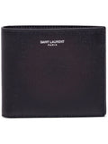 Saint Laurent Men Black Leather Bifold Wallet With Saint Laurent Logo For Men