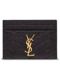 Saint Laurent Women Black Quilted Leather Card Holder With Logo