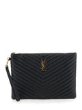 Saint Laurent Women Clutch 'Cassandre' With Removable Strap And Cassandre Plate On The Front In Black Leather For Women