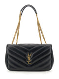 Saint Laurent Women Crossbody Bag 'Loulou' Medium With Chain Strap And Cassandre Plaque On Front In Black Quilted Leather For Women