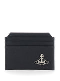 Vivienne Westwood Women Black Card Holder With Orb Detail On The Front In Grained Leather Woman