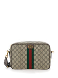 Gucci Men Crossbody Bag 'Ophidia' With Adjustable Strap And Gg Plaque With Web Detail On The Front In Gg Canvas Beige Men