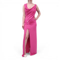 VERSACE PINK EMBELLISHED MEDUSA PIN DRAPED GOWN - SIZE 46