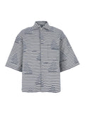Jacquemus Men 'La Chemise Plage' Blue Bowling Shirt With Sailboat Stripe Motif In Cotton For Men