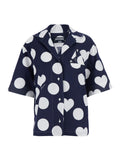 Jacquemus Women 'La Chemise Marin' Blue Bowling Shirt With Cuban Collar And All-Over Polka Dot Pattern In Cotton For Women