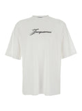 Jacquemus Men 'Le T-Shirt Jacquemus' White Crew Neck T-Shirt With Logo Lettering On The Front In Cotton Blend For Men