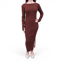 TOTEME BROWN RIBBED LONG SLEEVE DRESS - SIZE S