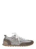 Brunello Cucinelli Women Gray Low Top Sneakers With Logo Lettering On Tongue And Heel And Metallic Effect In Suede And Leather For Women