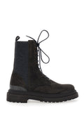 Brunello Cucinelli Women Brown Ankle Boots With Lace Closure And Monil Detail On The Back In Suede For Women
