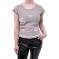 CHANEL S/S 2004 CREAM AND BLACK MESH T-SHIRT WITH LOGO - SIZE 40