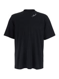 Amiri Men Black Crew Neck T-Shirt With Wide Short Sleeves And Logo Lettering Embroidery On The Neck In Tech Fabric For Men