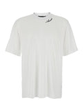 Amiri Men White Crew Neck T-Shirt With Wide Short Sleeves And Logo Lettering Embroidery On The Neck In Tech Fabric For Men
