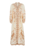 Zimmermann Women 'Indra' Multicolor Long Dress With V-Neck And All-Over Motif In Linen For Women