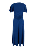 Victoria Beckham Women Blue Long Dress With Cap Sleeves And Elastic Waist In Stretch Tech Fabric For Women