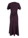 Victoria Beckham Women Bordeaux Long Dress With Cap Sleeves And Elastic Waist In Tech Fabric Stretch For Women