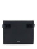 Ferragamo Men Black Clutch With Hug Side Buckles And Logo In Leather For Men