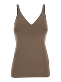 Brunello Cucinelli Women Brown Top With V-Neck And Monil Detail On The Strap In Cotton For Women