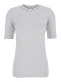 Brunello Cucinelli Women Gray Crew Neck T-Shirt With Three-Quarter Sleeves And Monil Detail On The Neck In  Cotton For Women