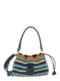 Fendi Women 'Mamma Baguette Media' Multicolor Shoulder Bag With Ff Closure And Striped Motif In Cotton Blend For Women