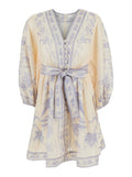 Zimmermann Women 'Indra' Multicolor Dress With V-Neck And All-Over Print In Linen For Women