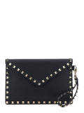 Valentino Garavani Women Medium Flat Pouch | Rockstud | Vitello Stampa Alce/Platinum Studs