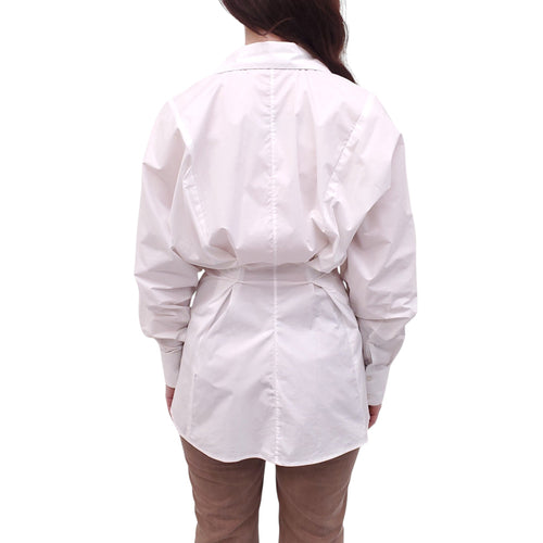 ACNE STUDIOS WHITE COTTON BLOUSE WITH CINCHED BACK - SIZE 36