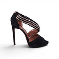 ALAÏA BLACK SUEDE CUTOUT HEELS WITH SILVER STUDDED DETAIL - SIZE 40