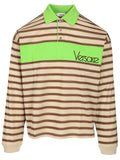 Versace Men Striped Cotton Polo Shirt With Inlay