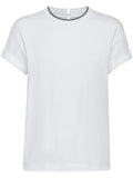 Brunello Cucinelli Women Stretch Cotton Jersey T-Shirt With Precious Faux Layering