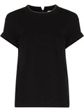 Brunello Cucinelli Women Stretch Cotton Jersey T-Shirt With Precious Faux Layering