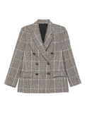 Brunello Cucinelli Women Alpaca And Wool Prince Of Wales Double-Breasted Blazer With Monili