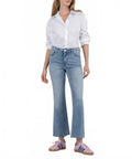 Kelsey High Rise Ankle Flare Jeans In Blue
