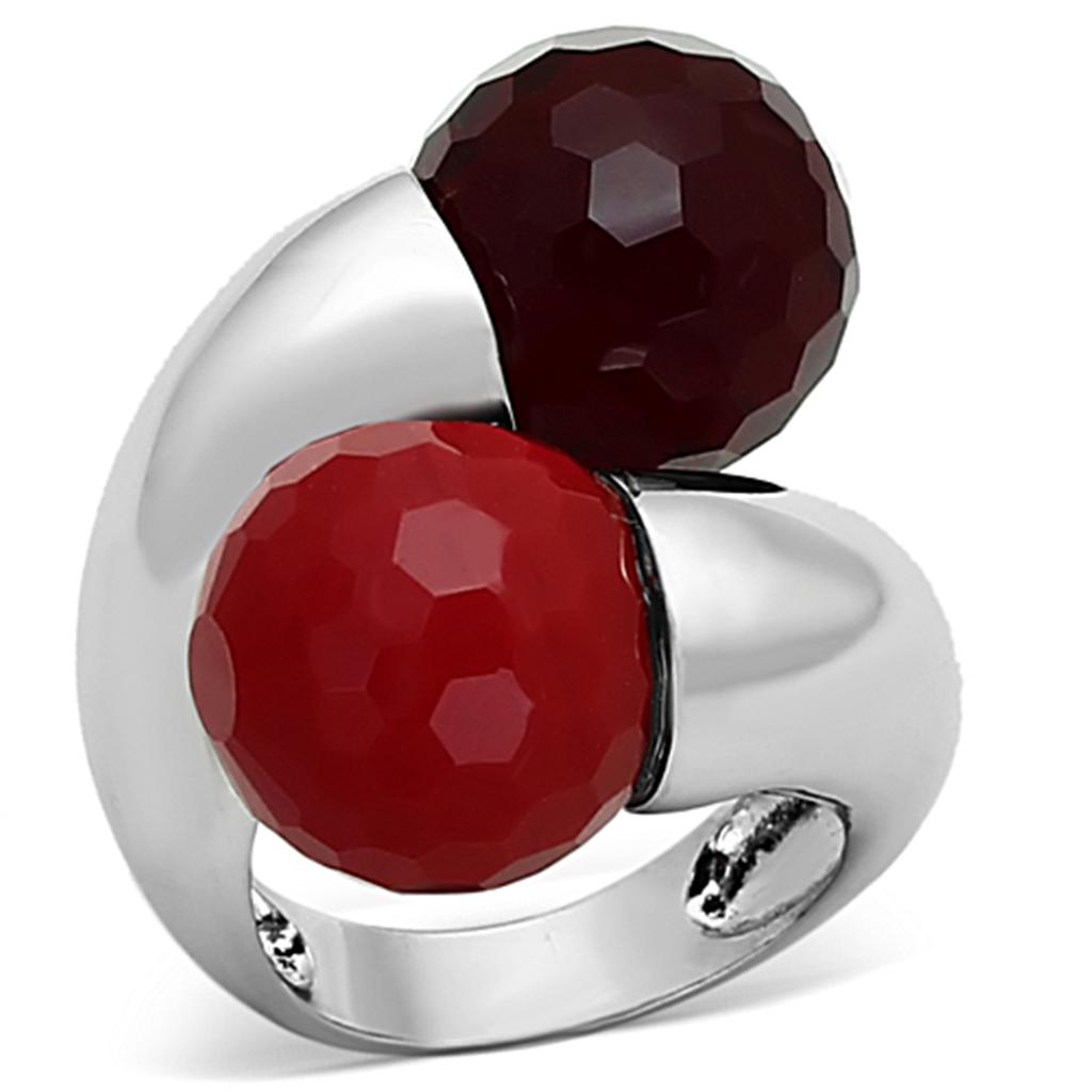 Rhodium Brass Ring with Synthetic Synthetic Glass in Multi Color
