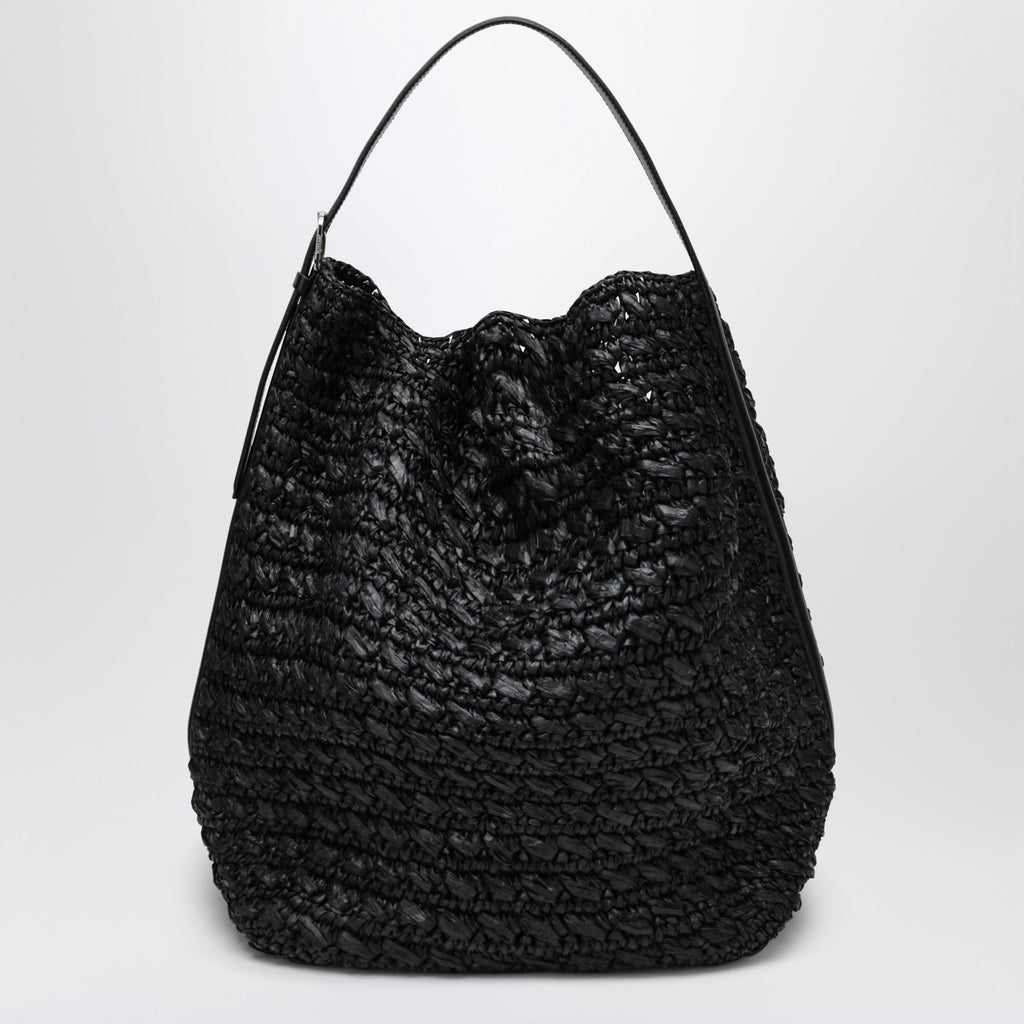 Toteme Tote Bag With Belt Details In Raffia, Black Women