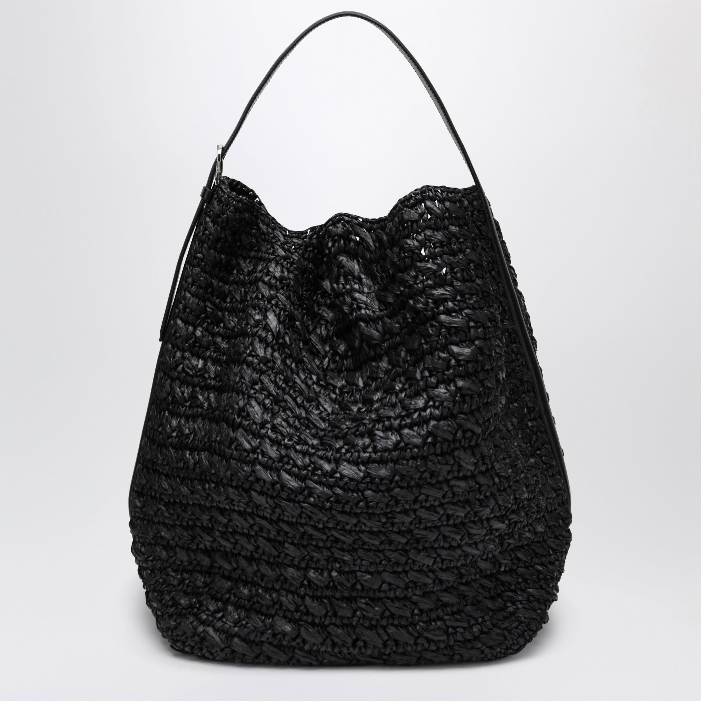 Toteme Tote Bag With Belt Details In Raffia, Black Women