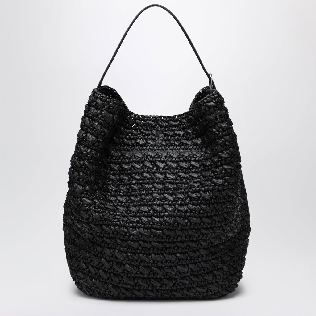 Toteme Tote Bag With Belt Details In Raffia, Black Women