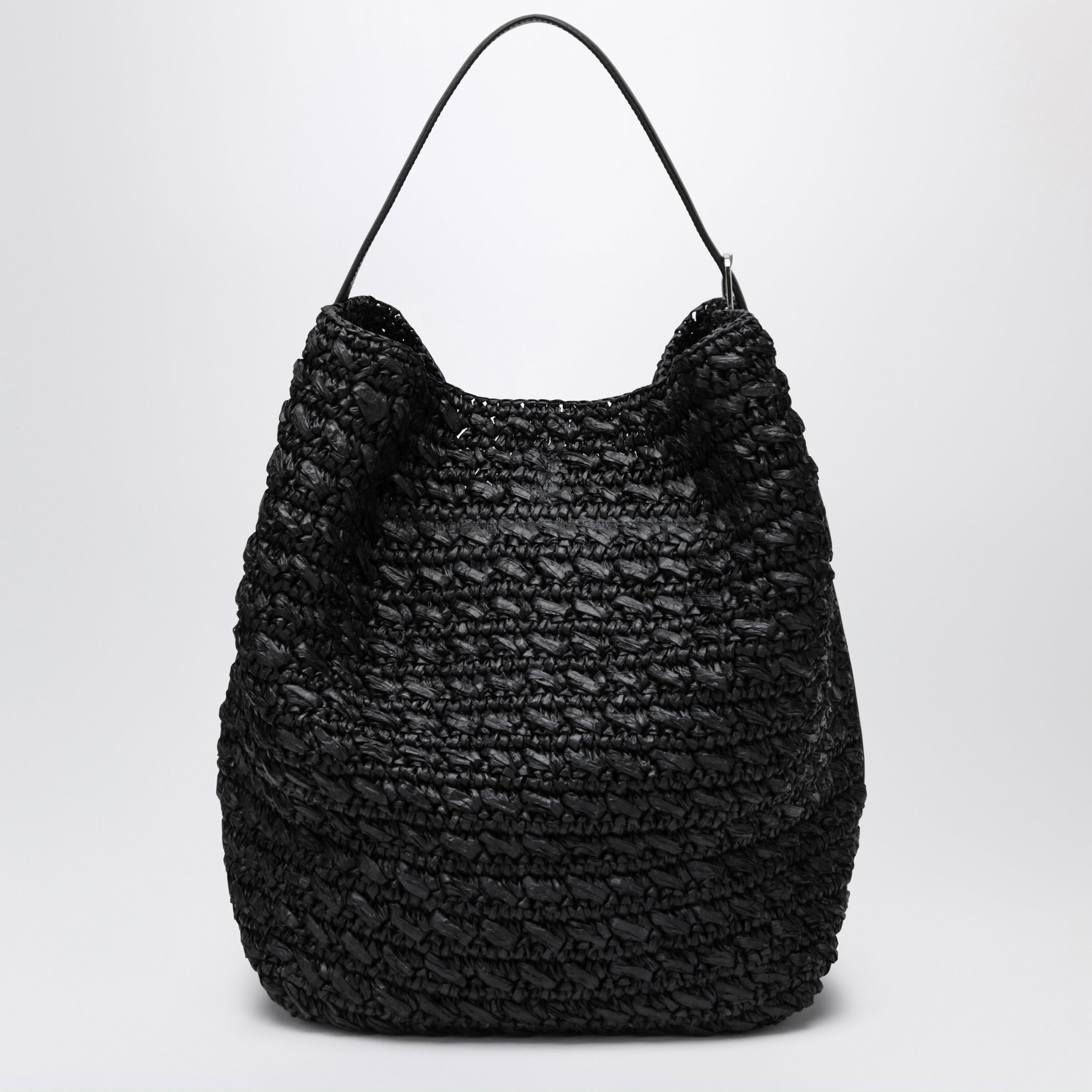 Toteme Tote Bag With Belt Details In Raffia, Black Women
